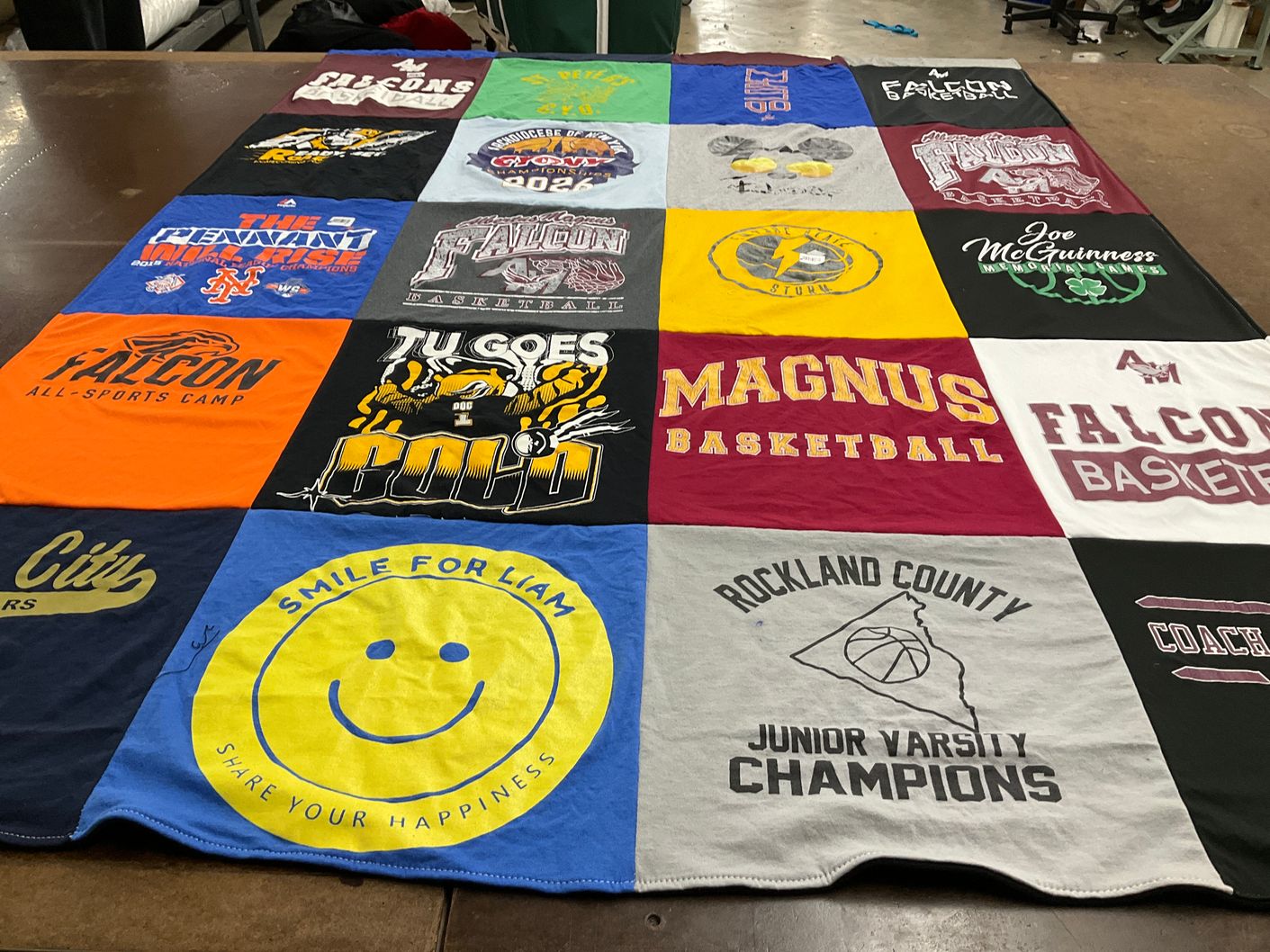 T-shirt quilt featuring falcon all-sports camp by Dina from NY
