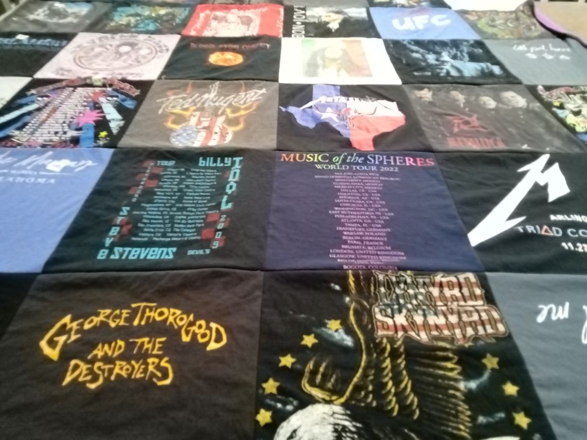 T-shirt quilt with music, concert themes by Pam from TX