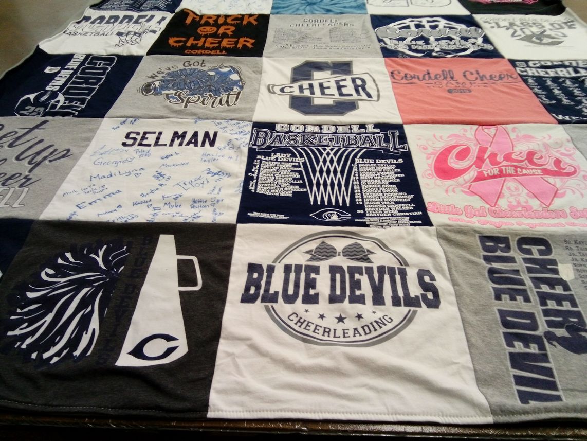 T-shirt quilt featuring cordell blue devils by Amy from OK