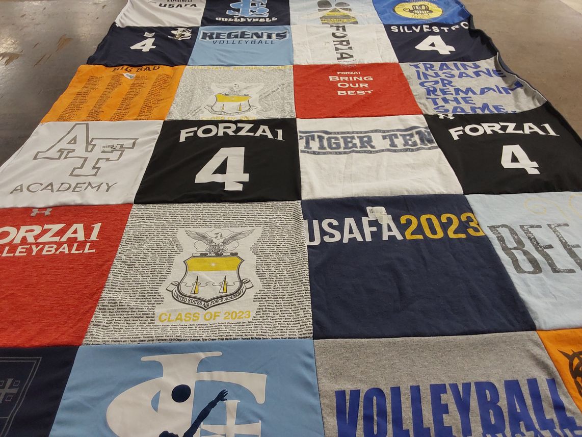 T-shirt quilt featuring forza volleyball, regents volleyball by Maria from CA