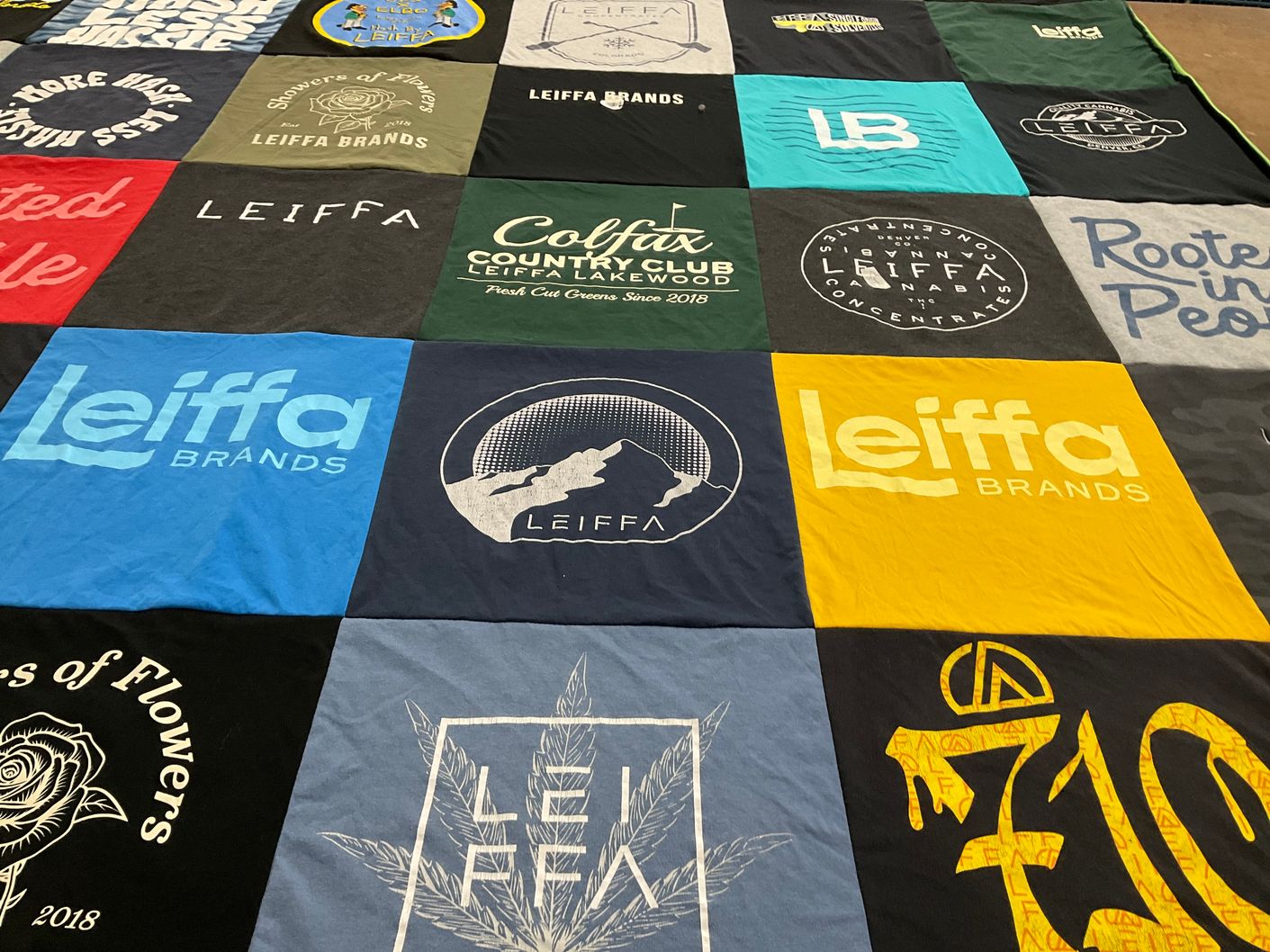 T-shirt quilt with cannabis, branding themes by Lacey from CO