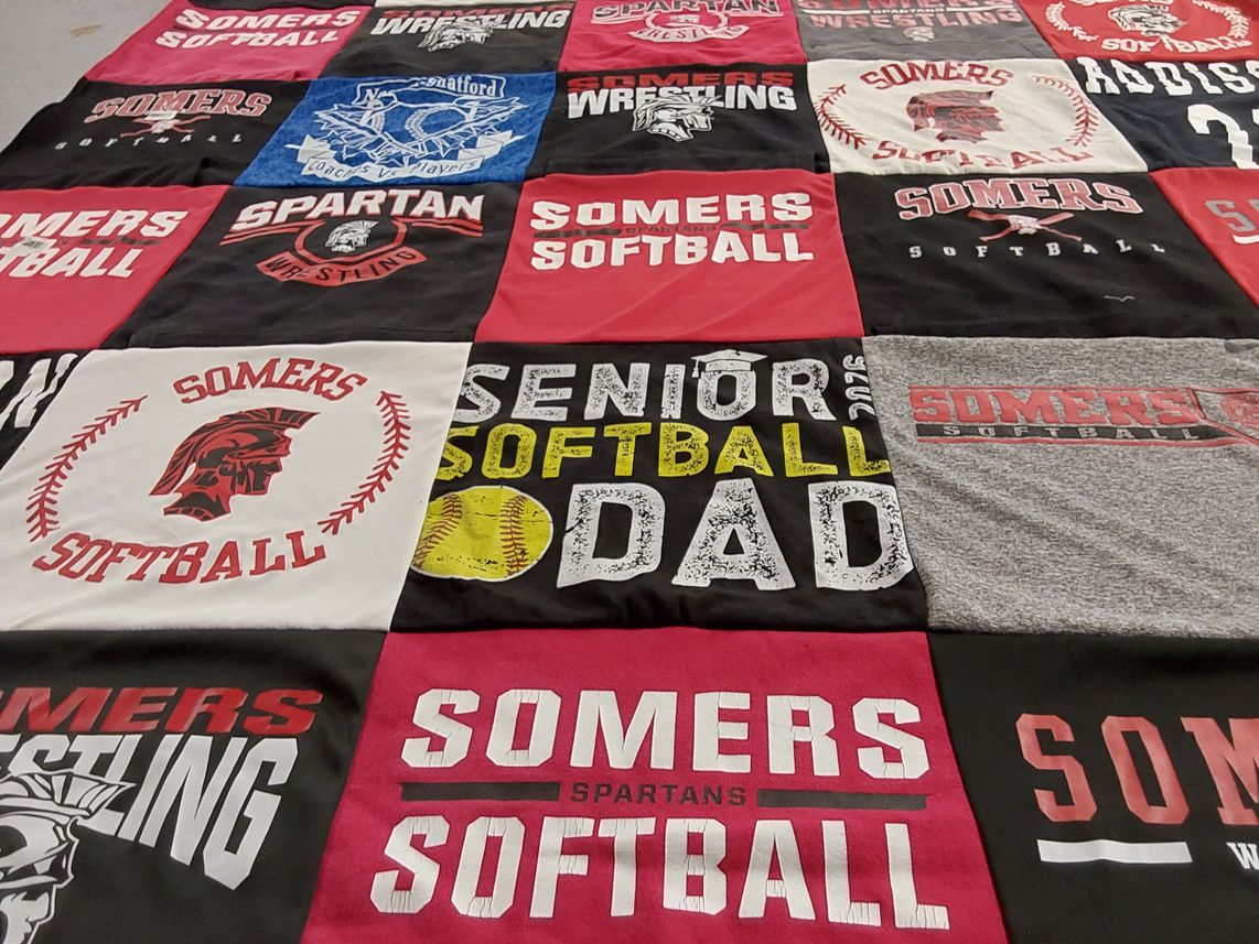 T-shirt quilt featuring somers spartans by Kimberly from CT