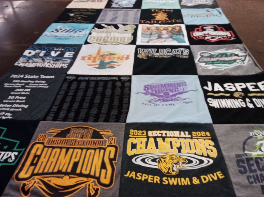 T-shirt quilt featuring jasper swim and dive by sarah from IN