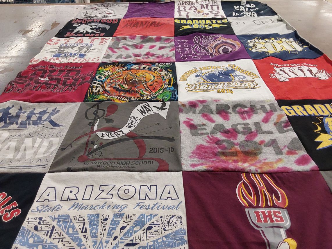 T-shirt quilt featuring ironwood high school marching eagles by Susan from AZ
