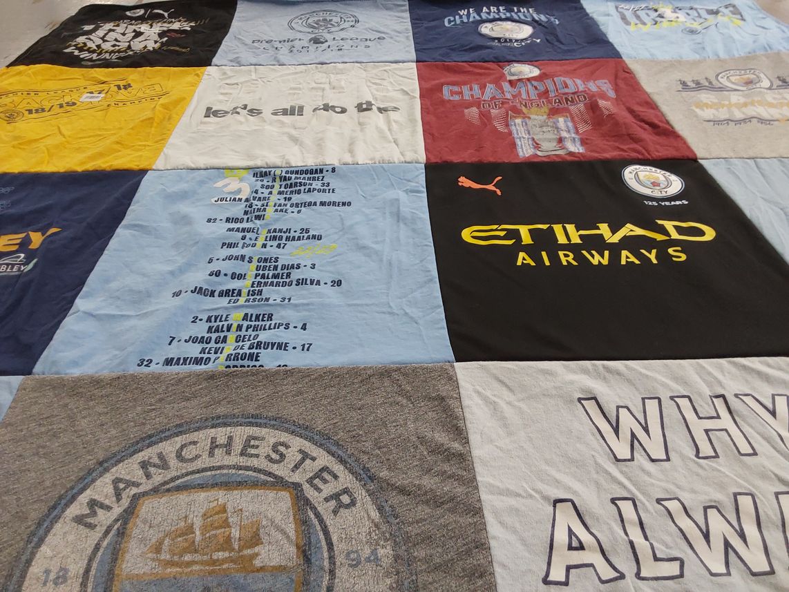 T-shirt quilt featuring manchester city football club by Chad from AL