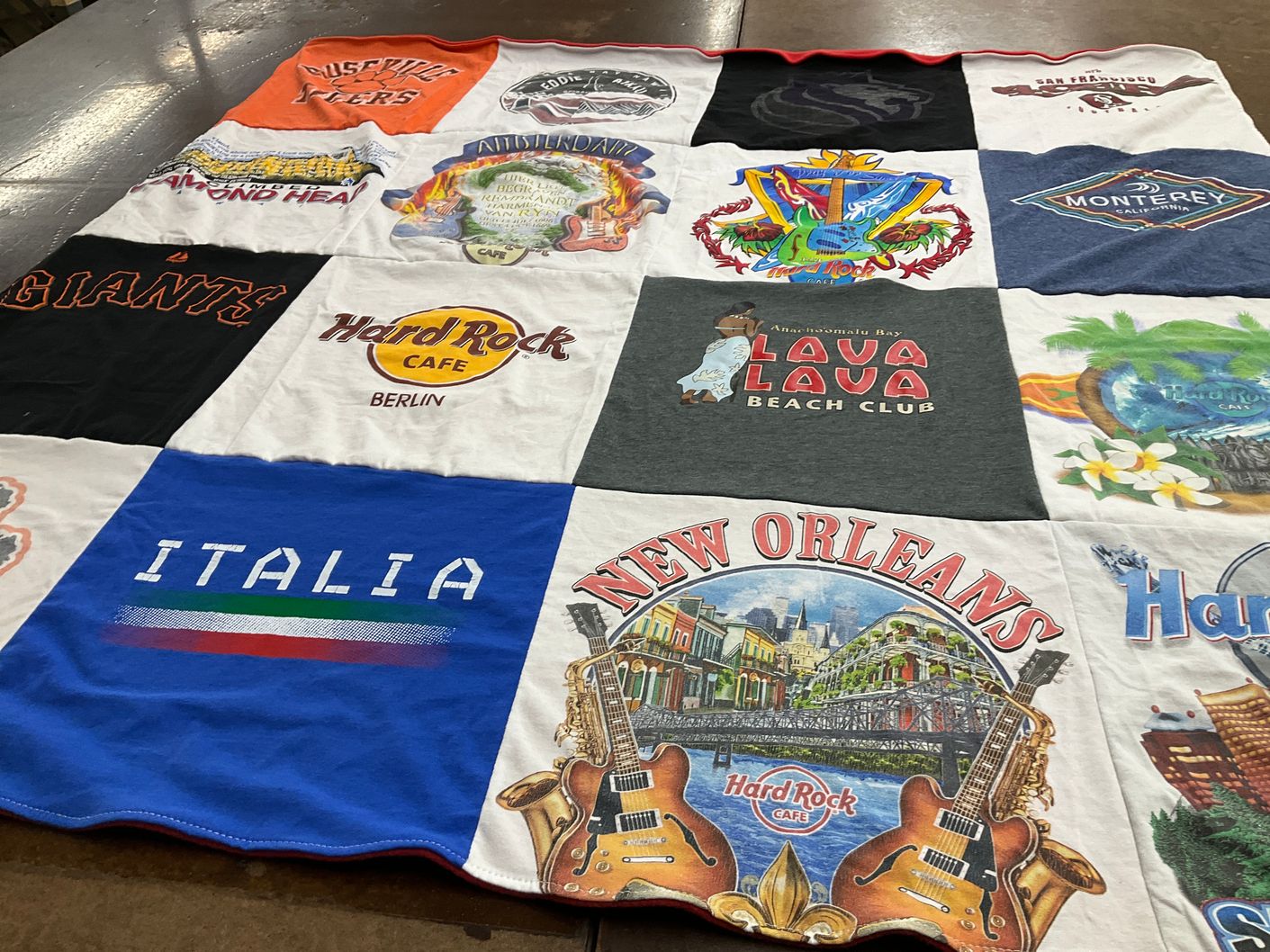T-shirt quilt with travel, music themes by John from CA