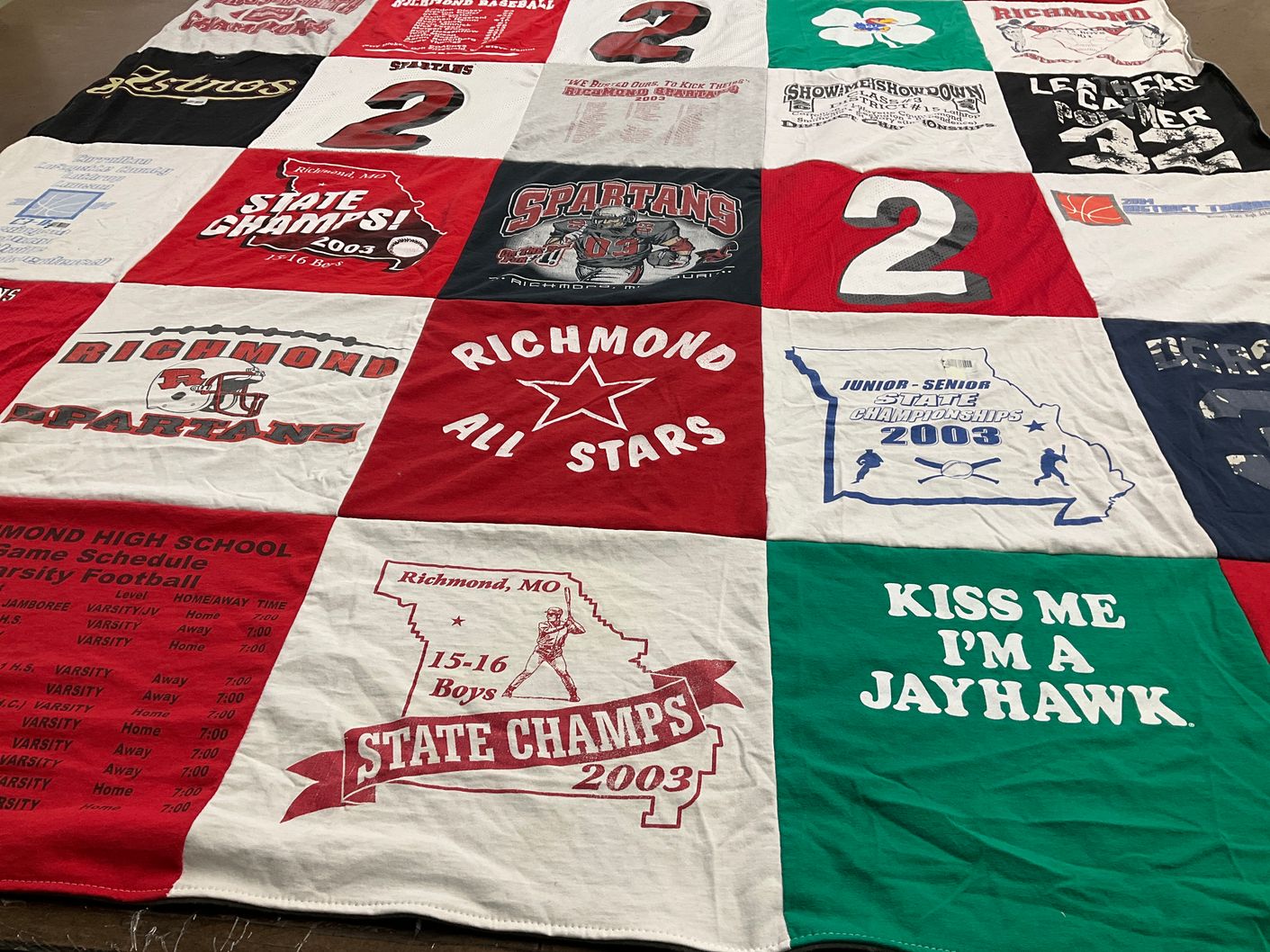 T-shirt quilt featuring richmond spartans by Nancy from MO