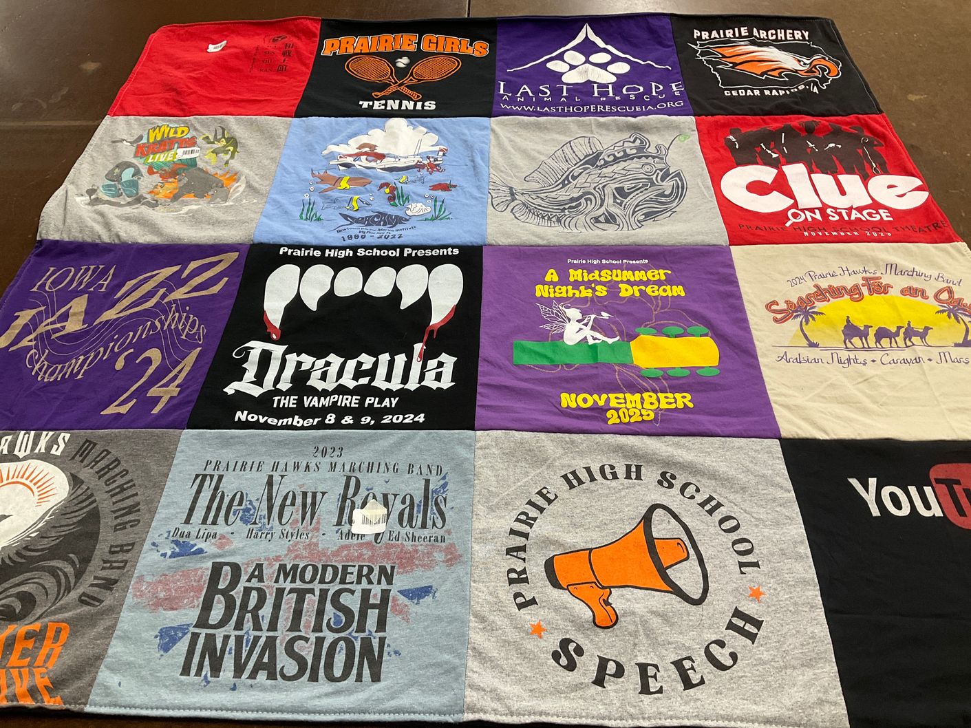 T-shirt quilt featuring prairie hawks by Claire from FL