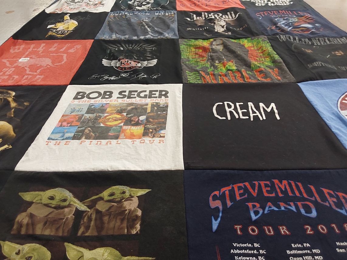T-shirt quilt with music, concerts themes by Dennis from TX