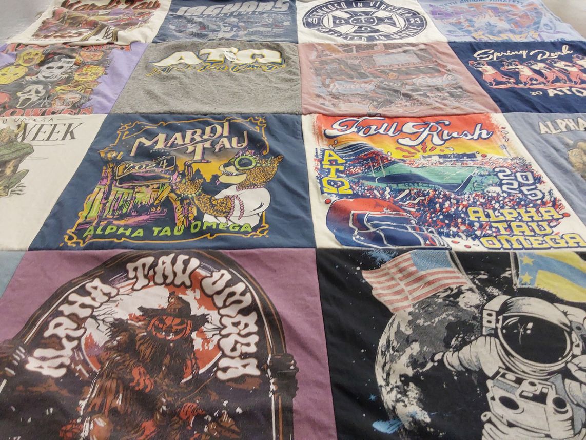 T-shirt quilt with fraternity, celebration themes by Amanda from AL
