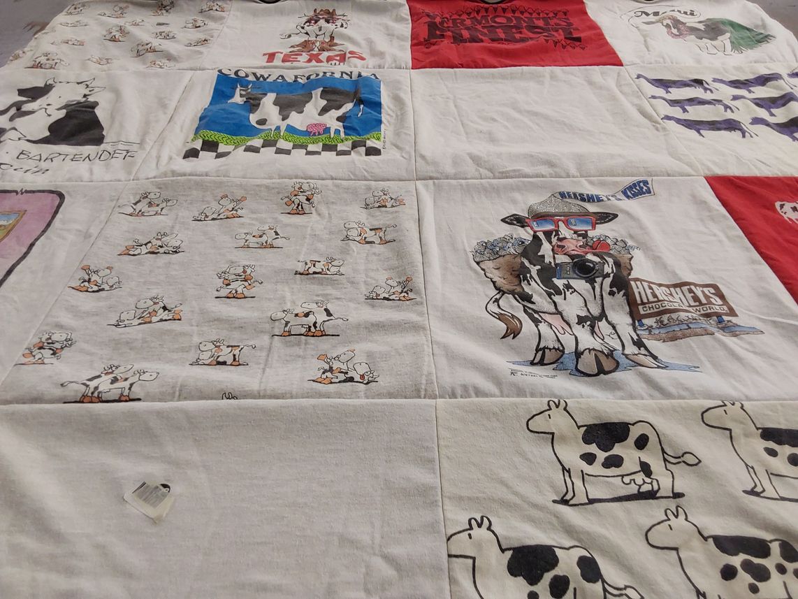 T-shirt quilt with cows, chocolate themes by Maggie from FL