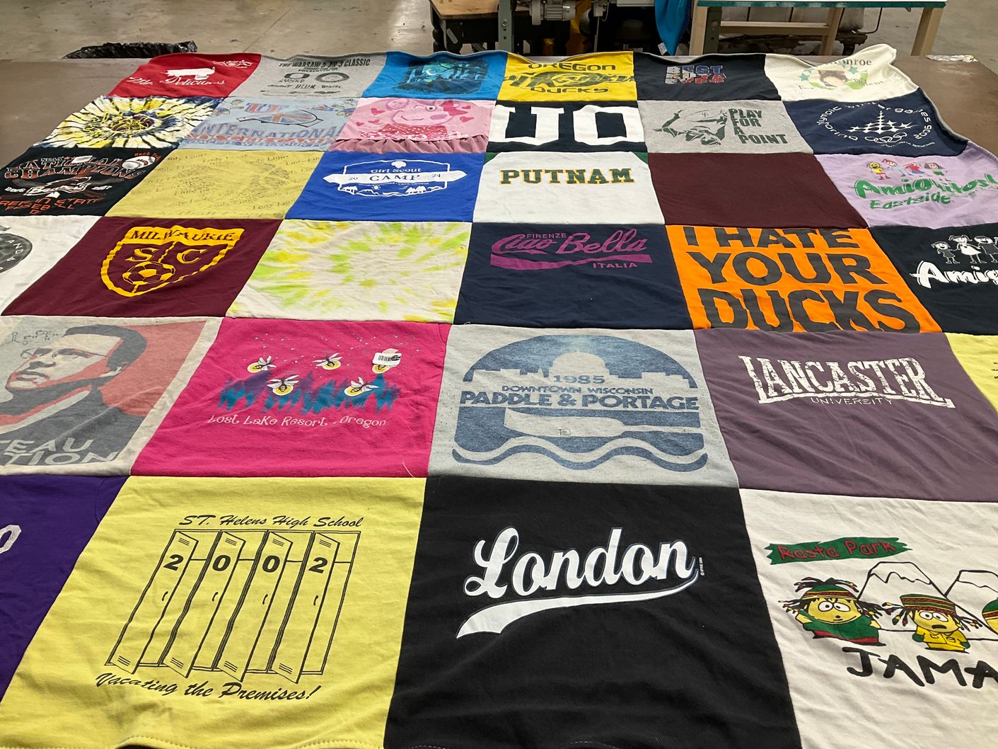 T-shirt quilt from lancaster university, st helens high school by Katie from OR