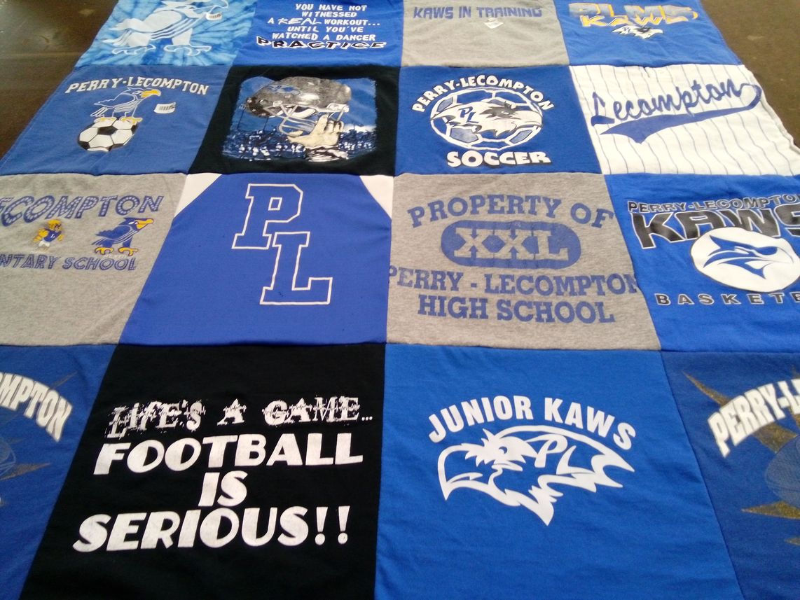 T-shirt quilt from perry lecompton high school, perry lecompton elementary school by Lisa from KS
