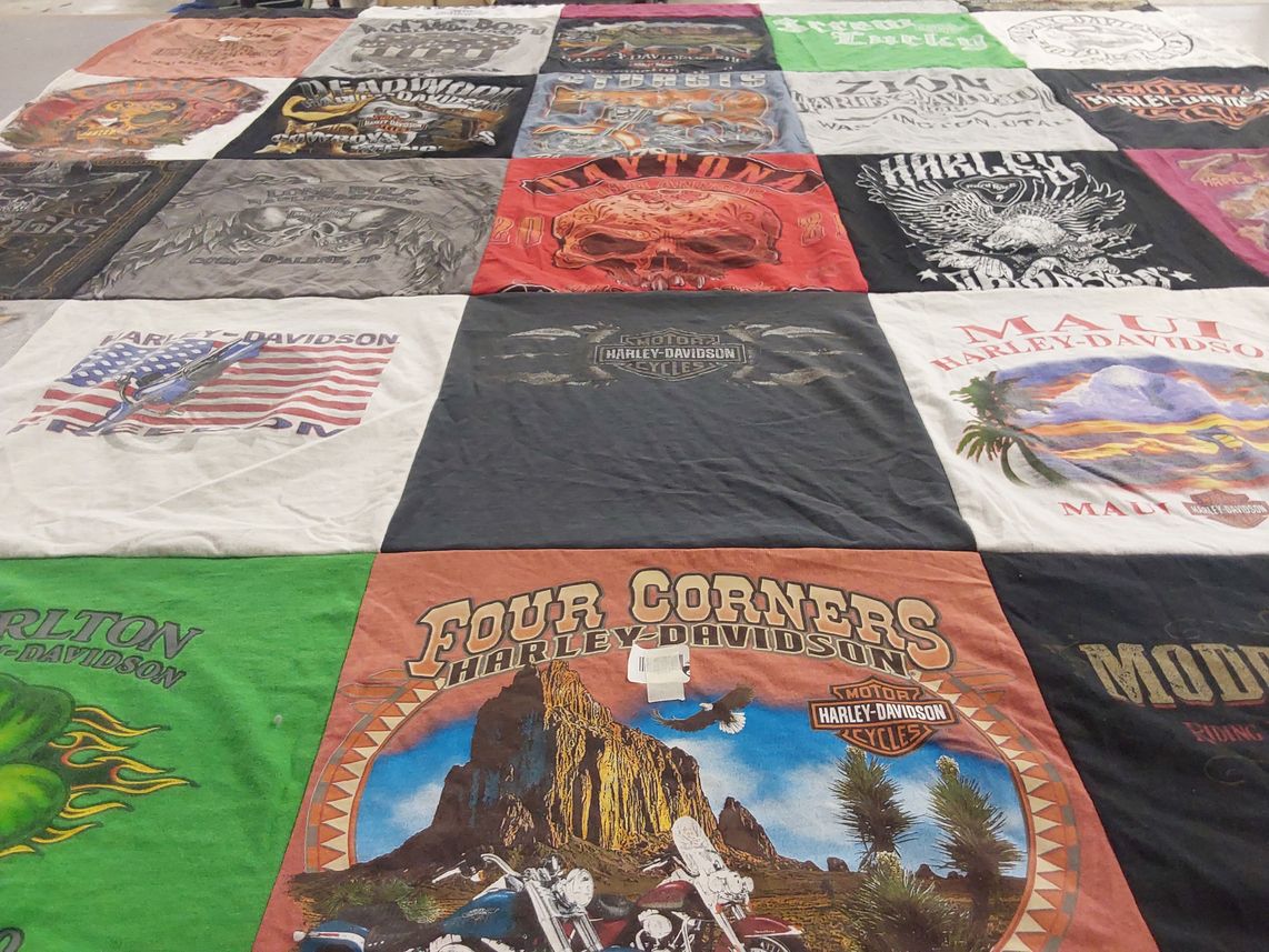 T-shirt quilt with motorcycles, travel themes by shani from NV