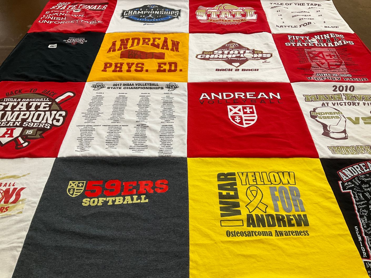 T-shirt quilt featuring 59ers softball, andrean volleyball by Pauline from IN