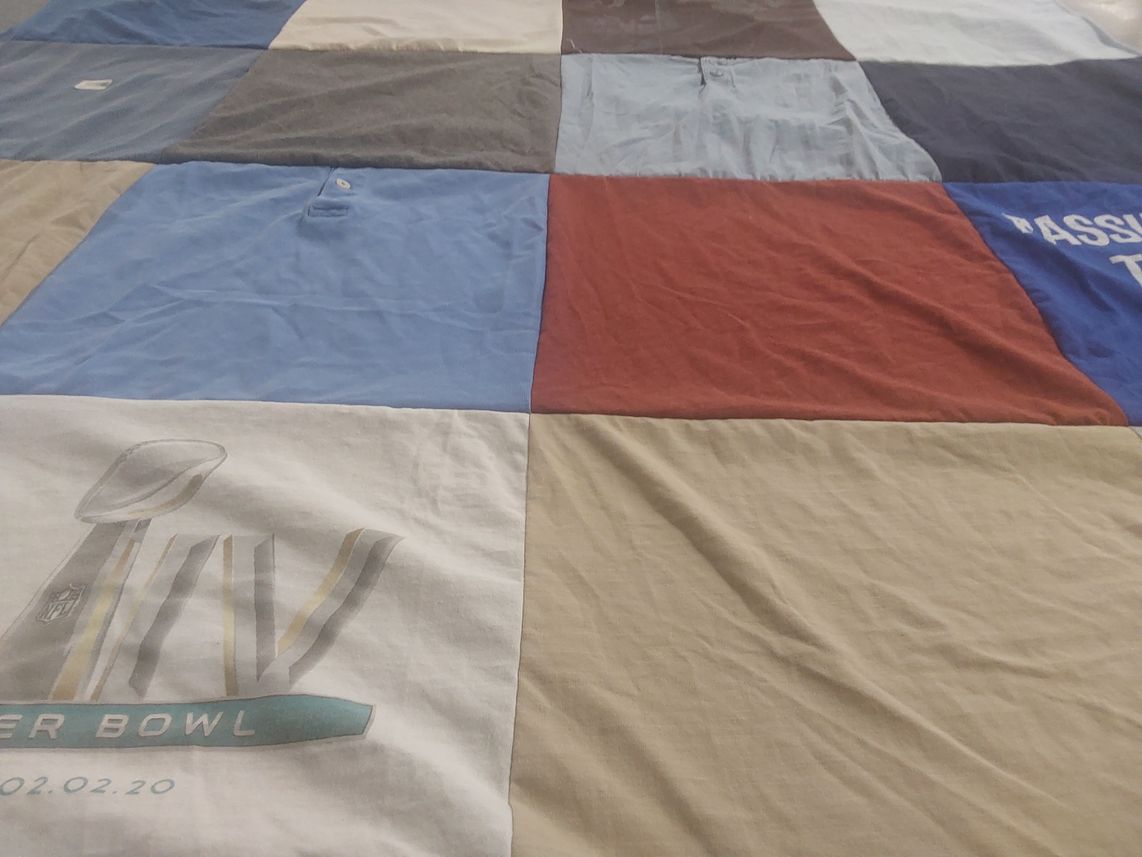 T-shirt quilt with sports themes by Deborah from CT