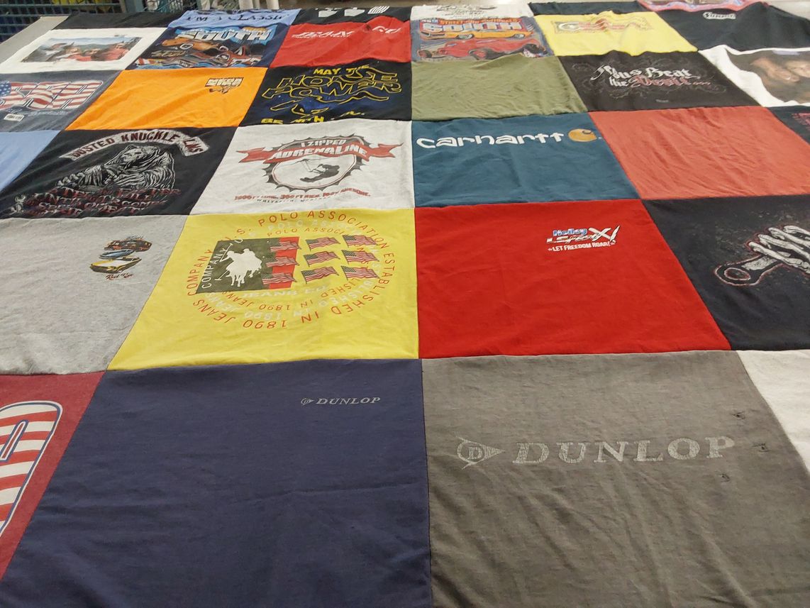 T-shirt quilt with motorsports, racing themes by Rachel from KY