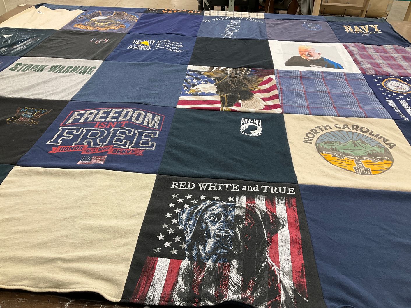 T-shirt quilt with military, patriotism themes by Diane from NC