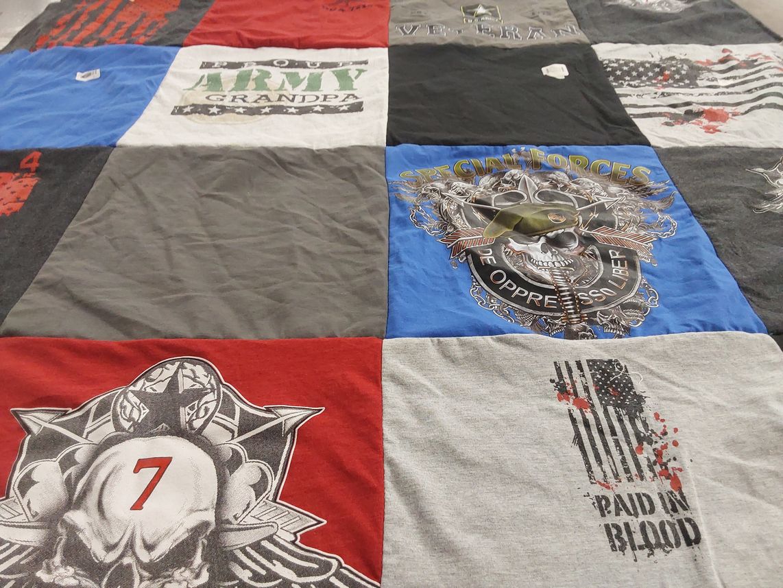 T-shirt quilt with military, patriotism themes by Lisa from CA