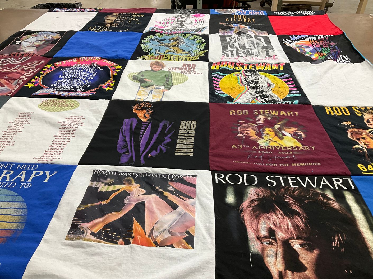 T-shirt quilt with music, concerts themes by Laura from KY