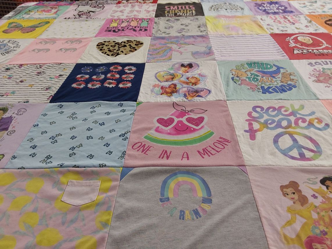 T-shirt quilt with art, design themes by Tara from PA