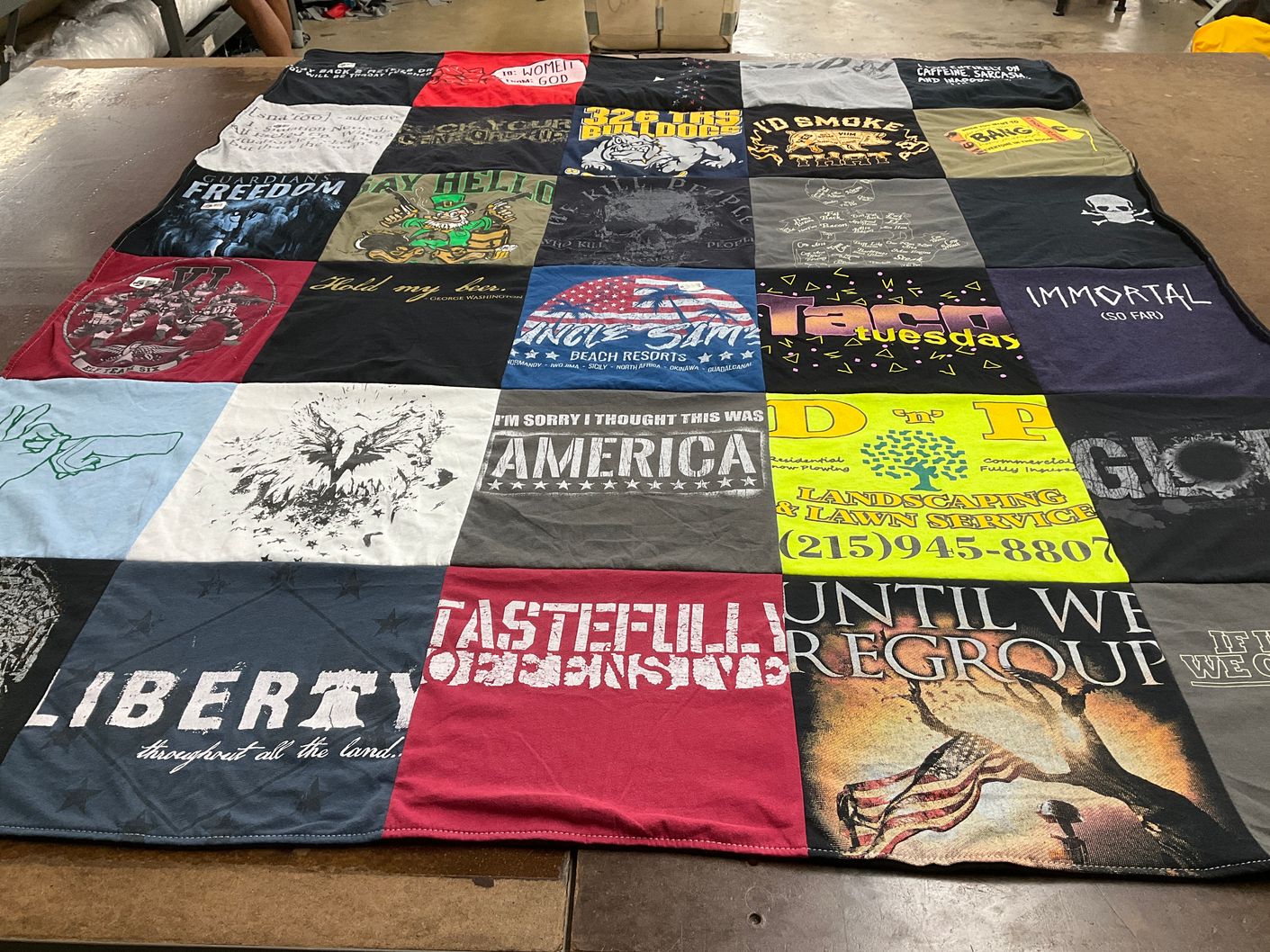 T-shirt quilt with patriotism, freedom themes by Lorraine from PA