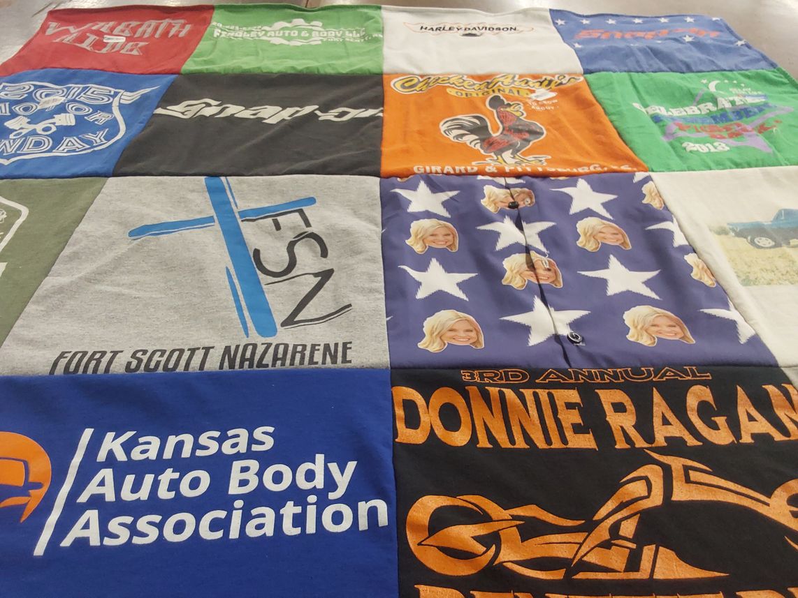 T-shirt quilt from fort scott nazarene university by Adina from KS