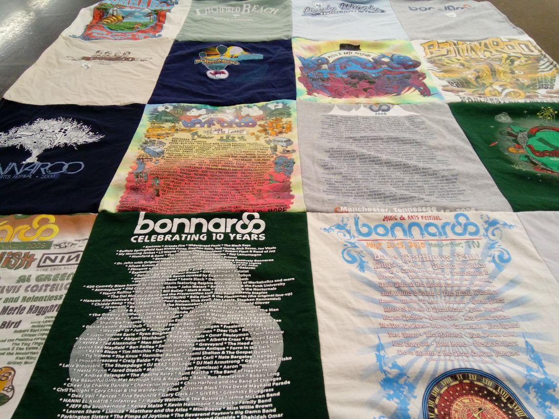 T-shirt quilt with music, arts themes by Catherine from TN