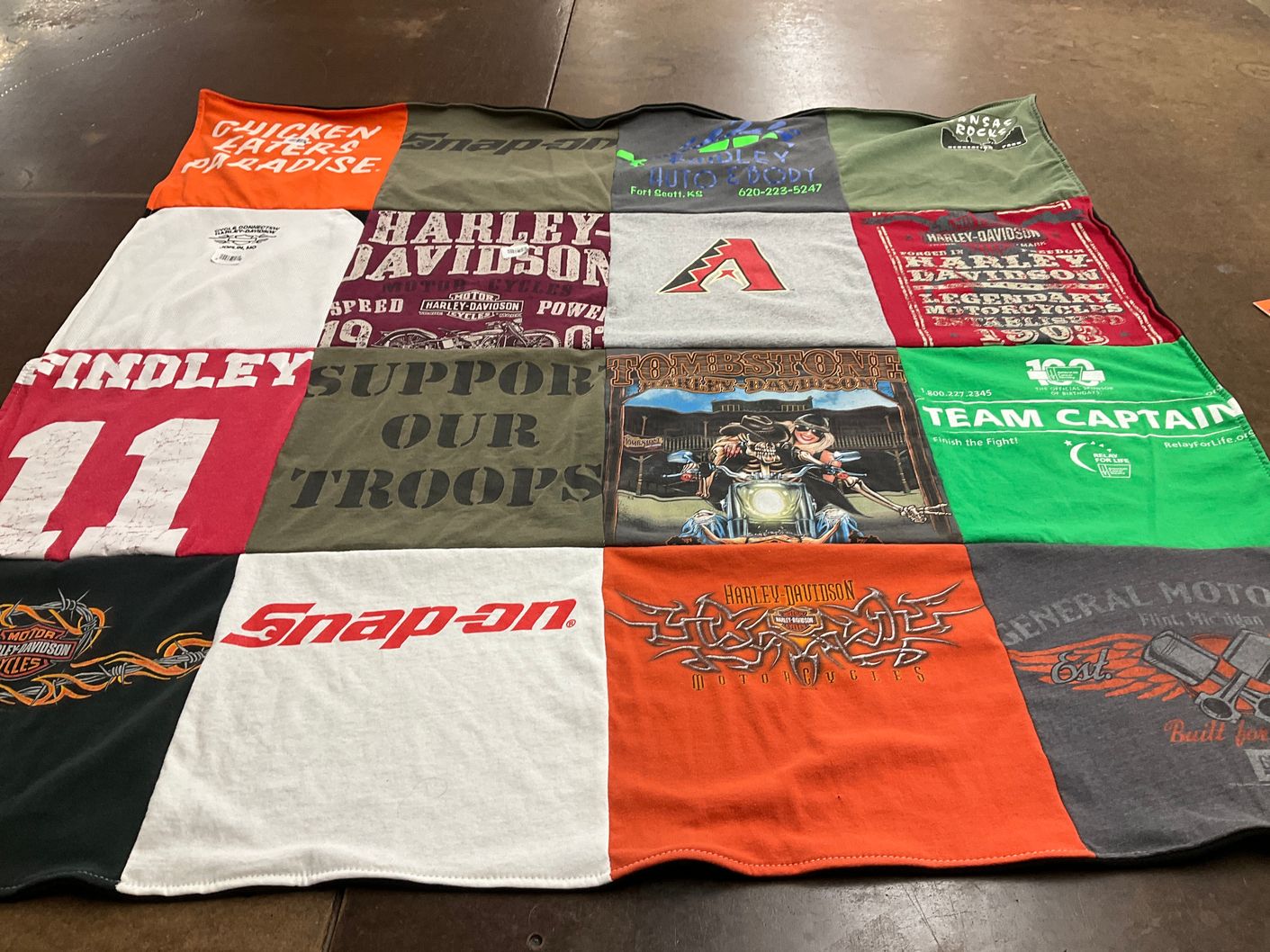 T-shirt quilt with motorcycles, team sports themes by Adina from KS