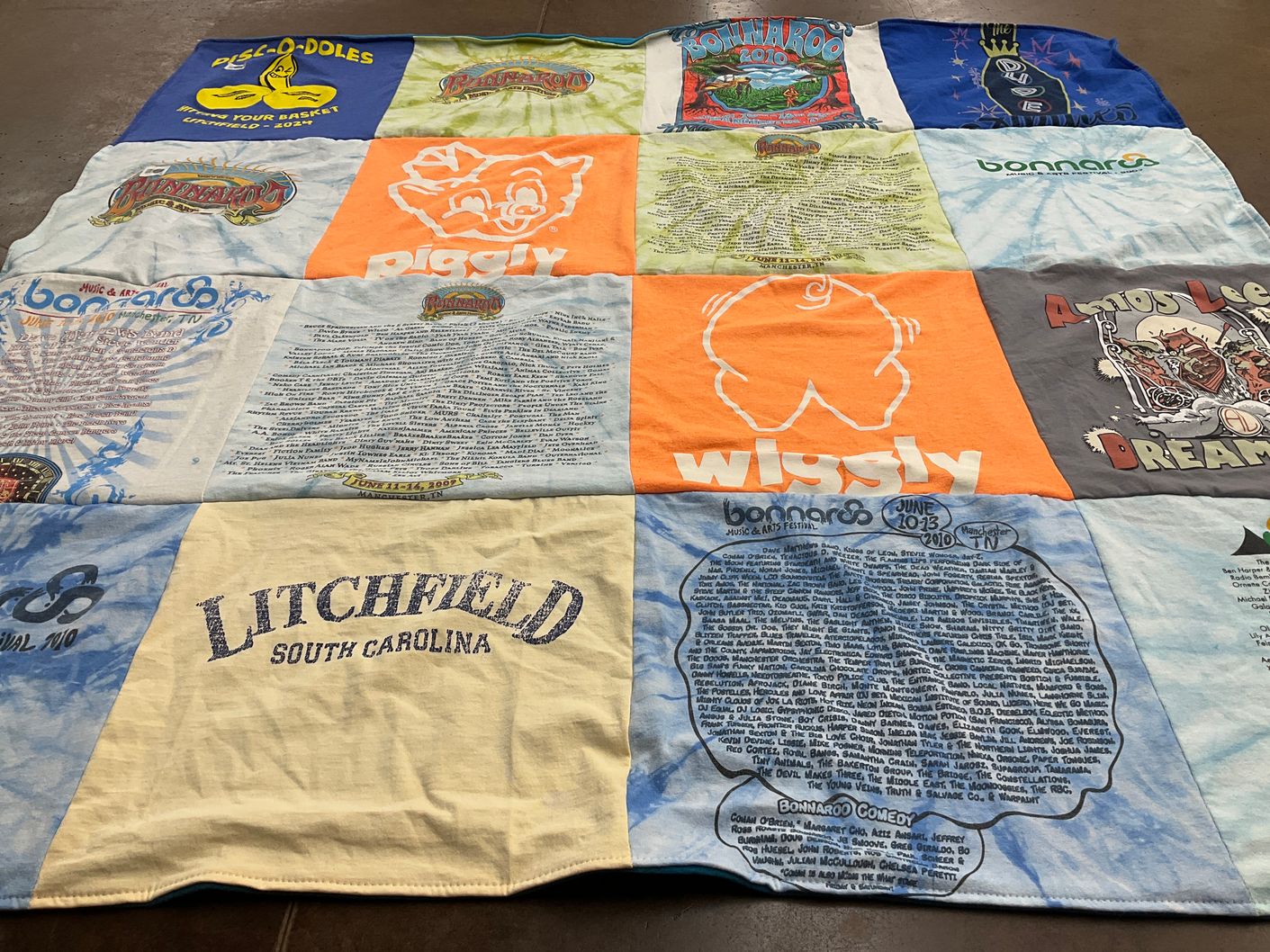 T-shirt quilt with music, arts themes by Catherine from TN