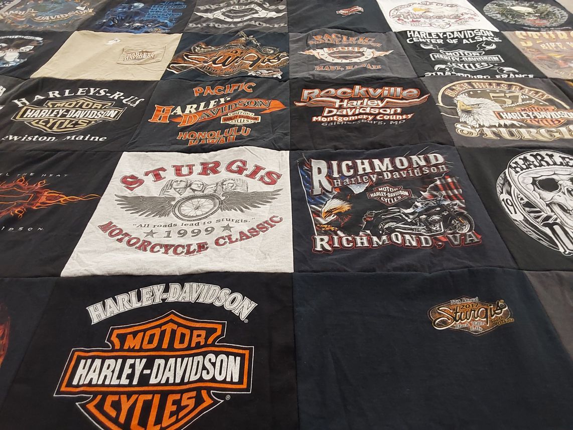 T-shirt quilt with motorcycles, biking themes by celestino from CO