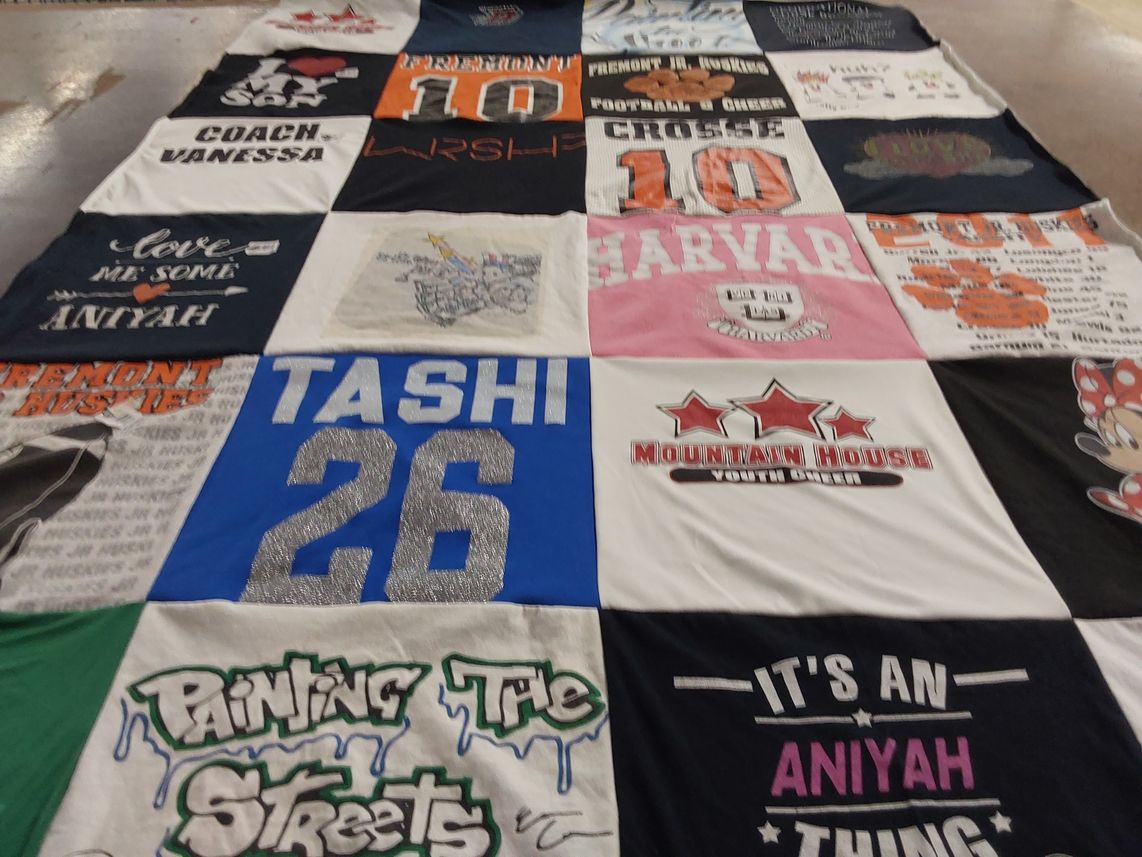T-shirt quilt from freemont high school, harvard university by Vanessa from GA