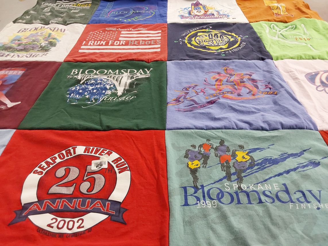 T-shirt quilt with running, charity events themes by Kim from ID