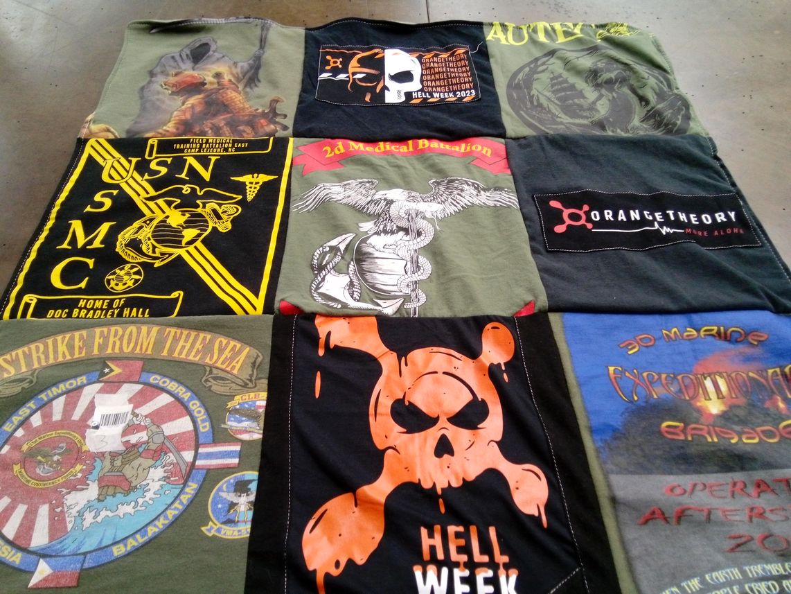 T-shirt quilt with military, fitness themes by Ayessa from FL