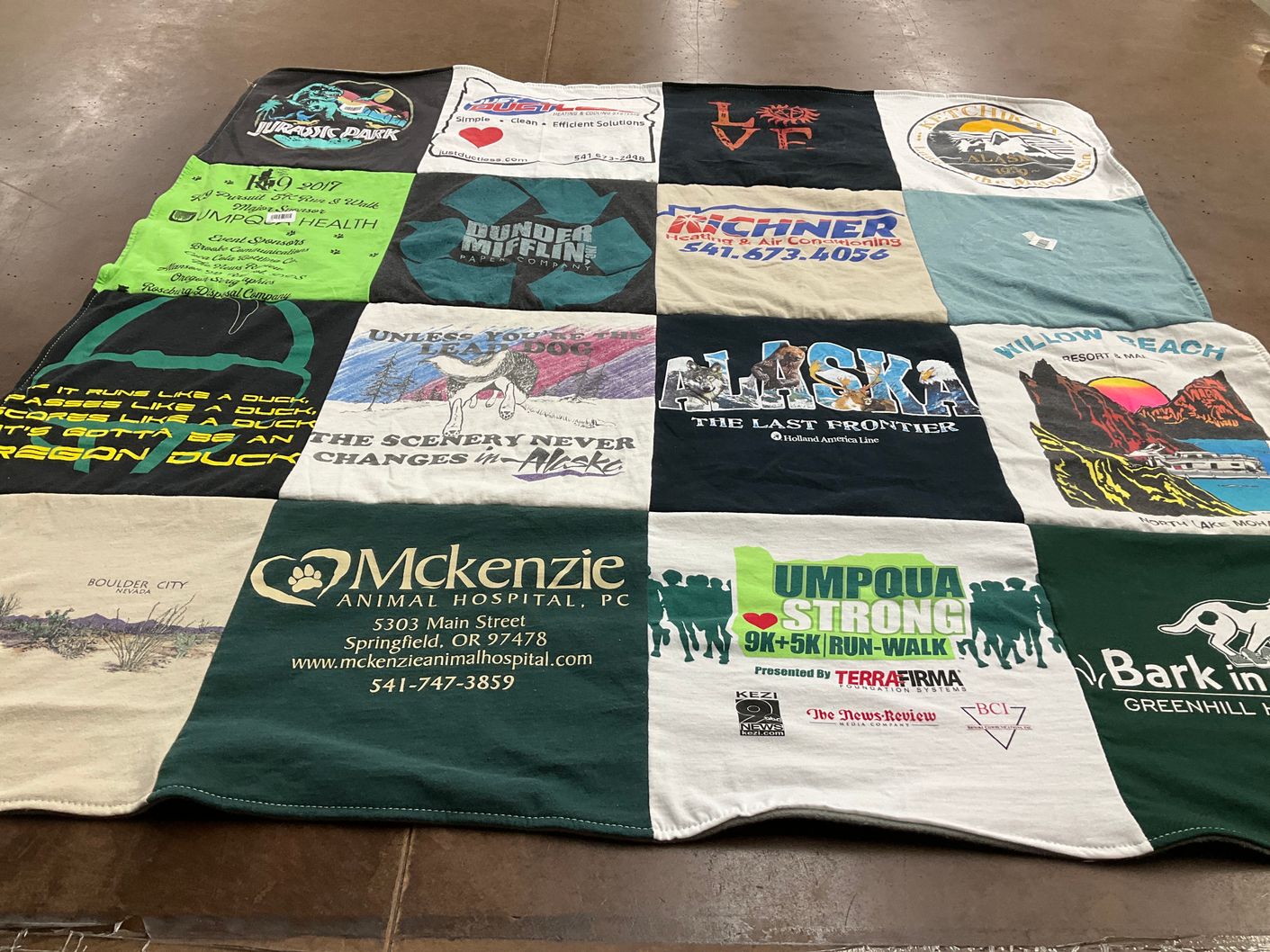 T-shirt quilt with animals, health themes by Heather from OR