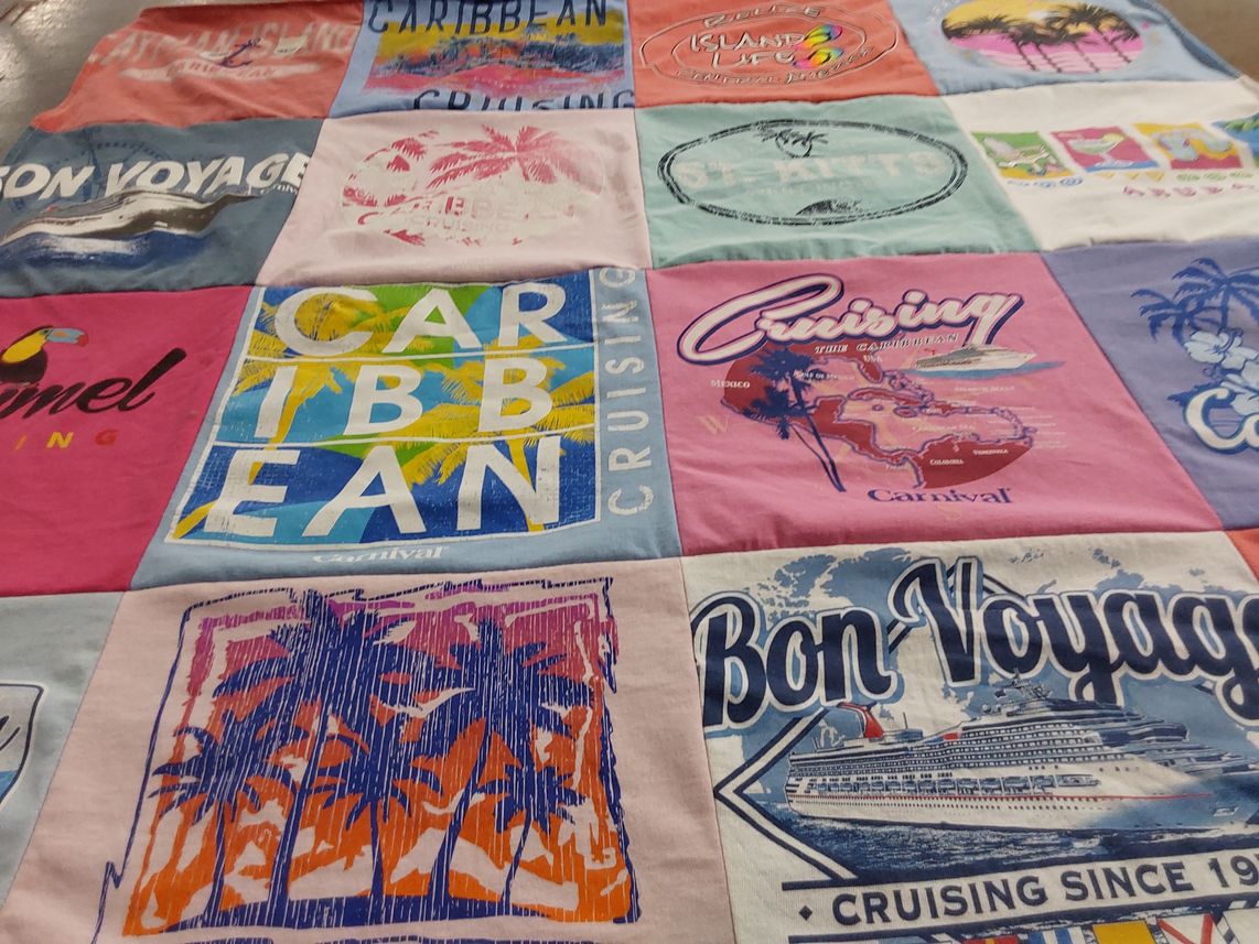 T-shirt quilt with travel, cruising themes by Kelly from GA