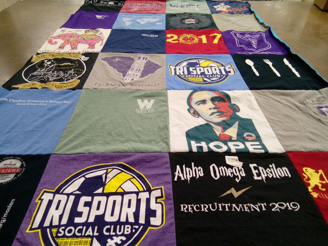 T-shirt quilt from clemson university, furman university by Samantha from NC