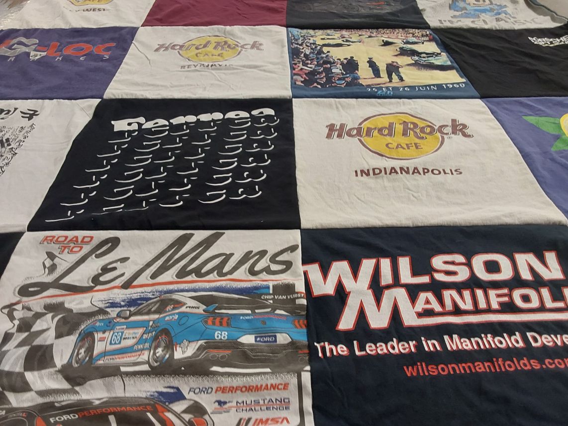 T-shirt quilt with motorsports, music themes by Estefania from FL