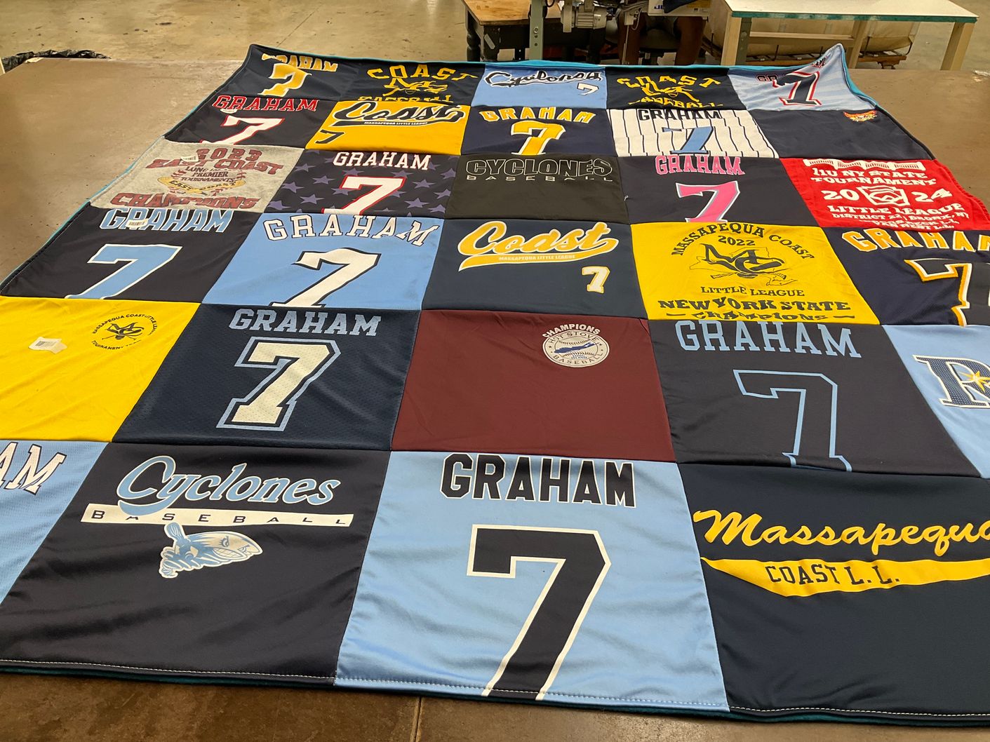 T-shirt quilt featuring massapequa little league, graham cyclones baseball by Jaclyn from NY