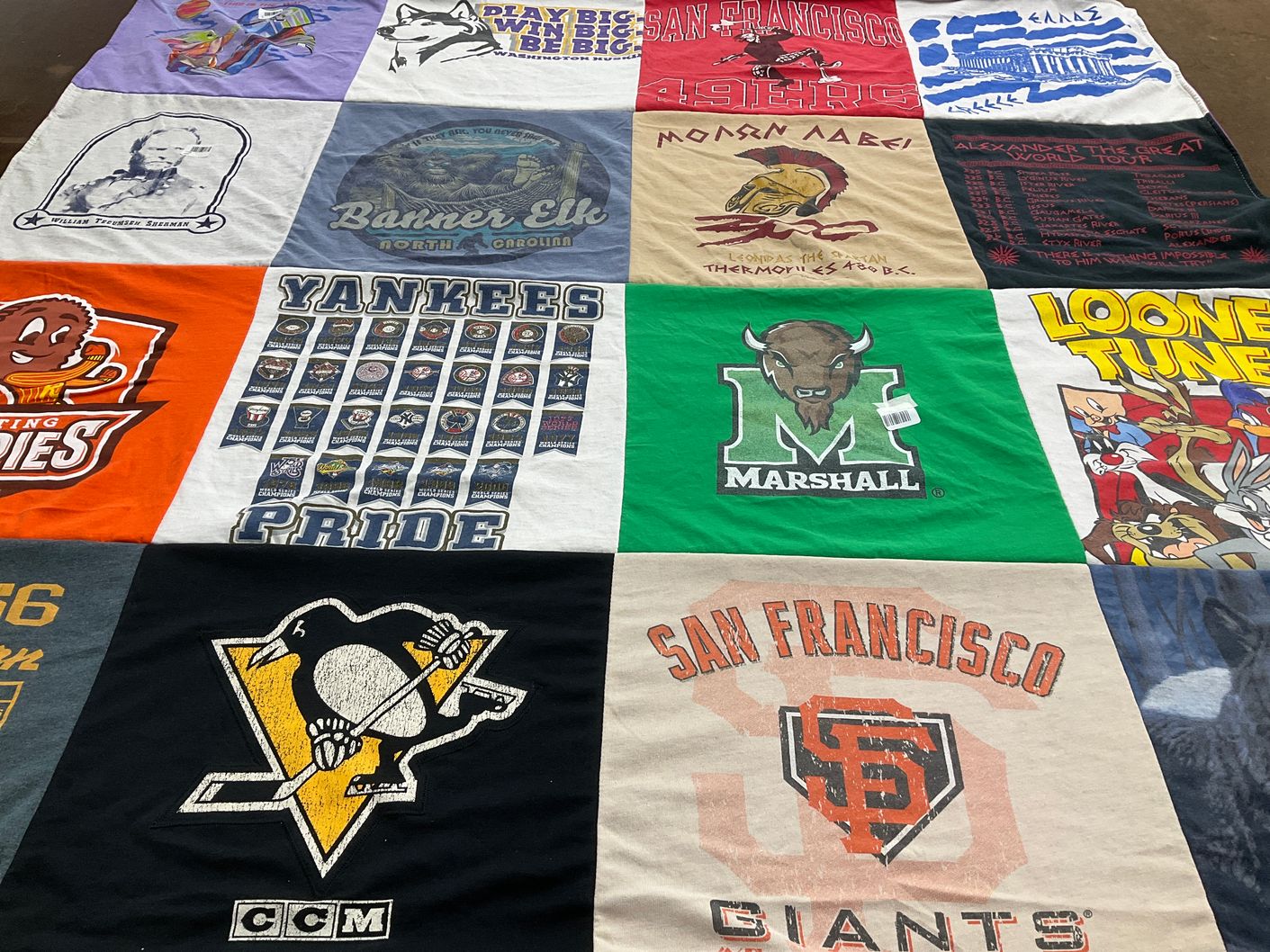 T-shirt quilt featuring san francisco giants, pittsburgh penguins by Mary Lynn from PA