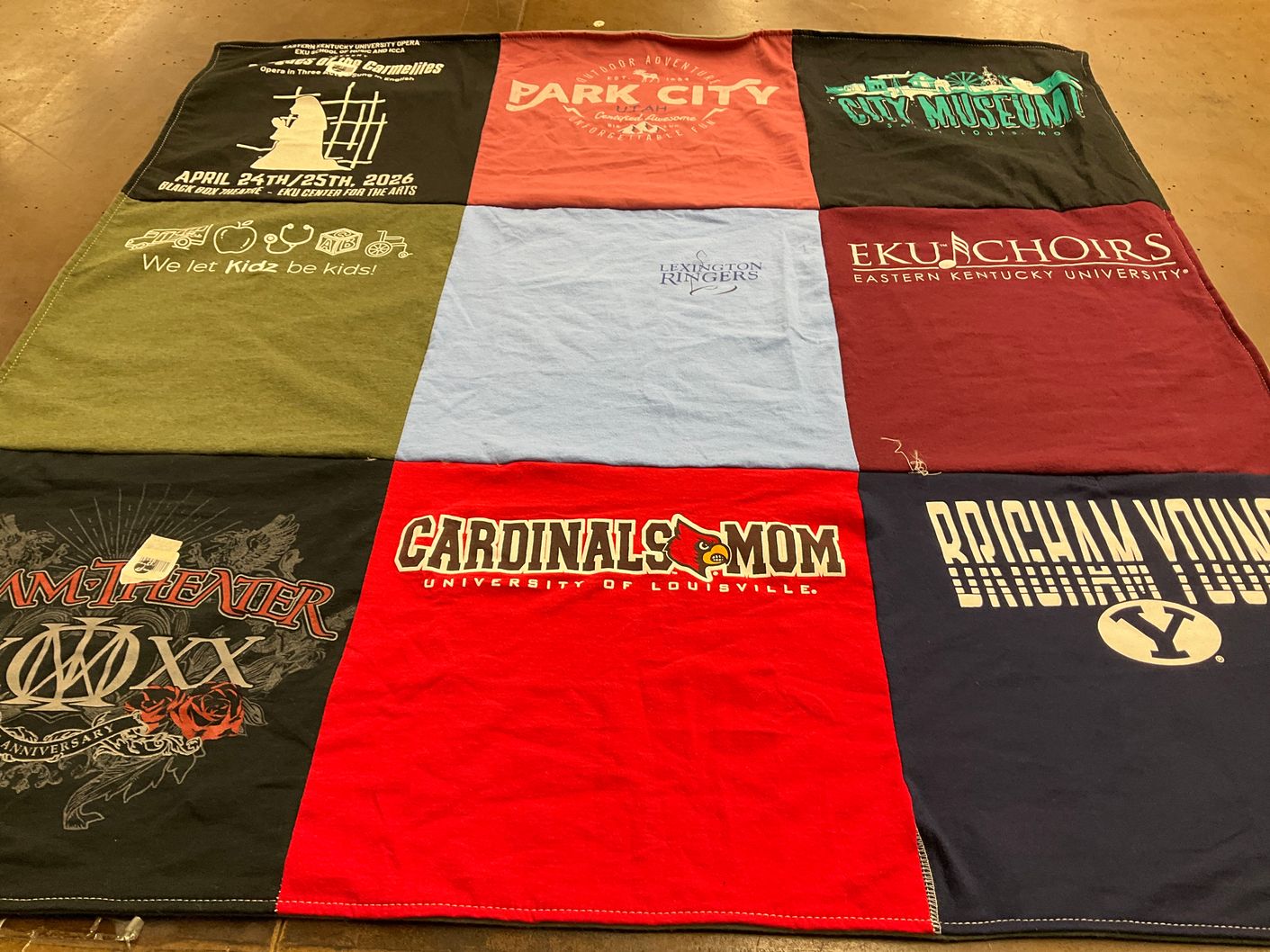 T-shirt quilt from eastern kentucky university, university of louisville by Julie from KY