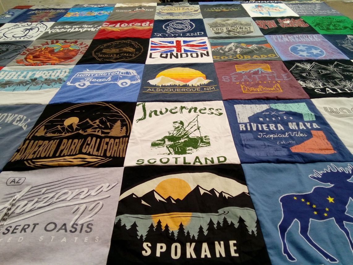 T-shirt quilt with travel, nature themes by Jennifer from UT