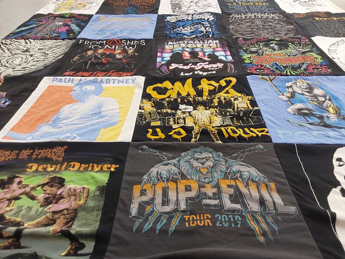T-shirt quilt with music, concerts themes by Jennifer from OK