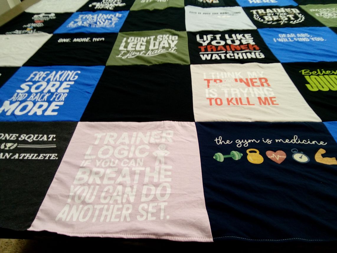 T-shirt quilt with fitness, training themes by conni from TN