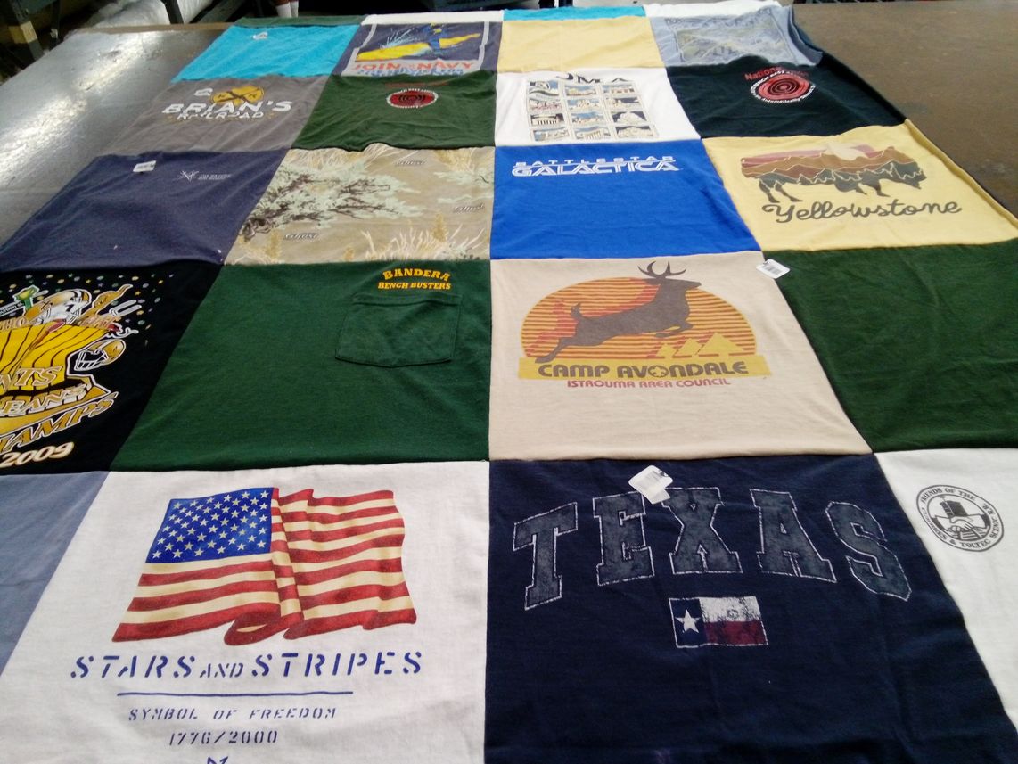 T-shirt quilt with camping, travel themes by Jennifer from TX