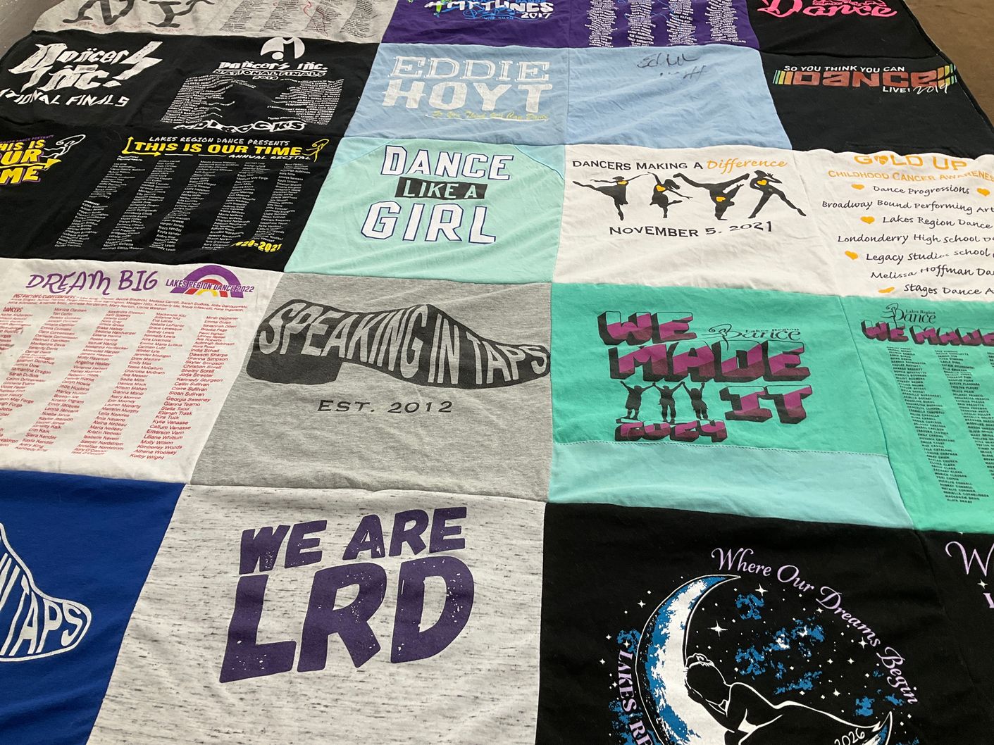 T-shirt quilt from lakes region high school by Victoria from NH