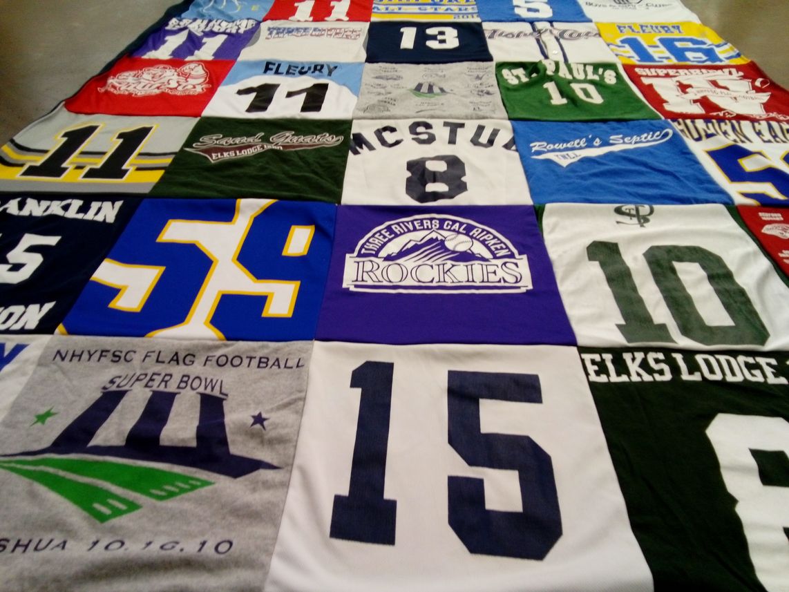 T-shirt quilt with football, sports themes by Victoria from NH