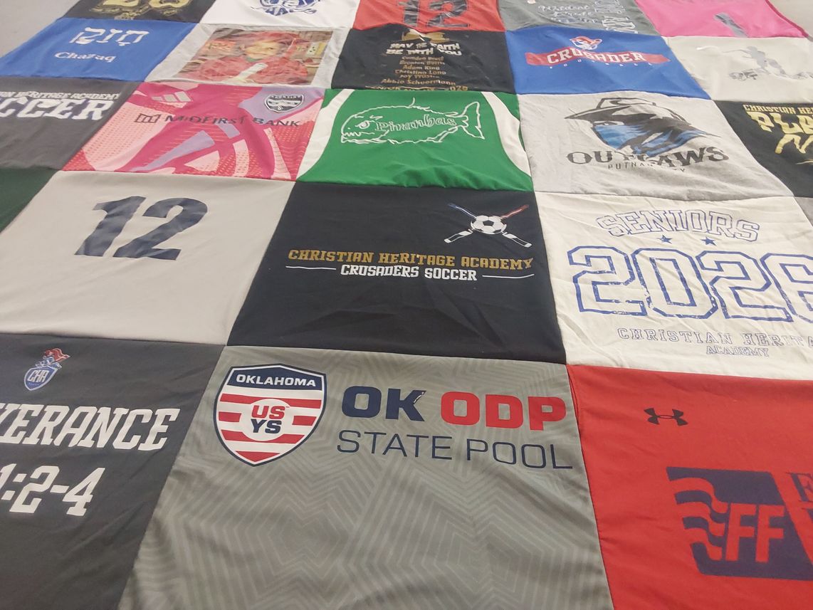 T-shirt quilt featuring crusaders, oklahoma state pool by Mistie from OK