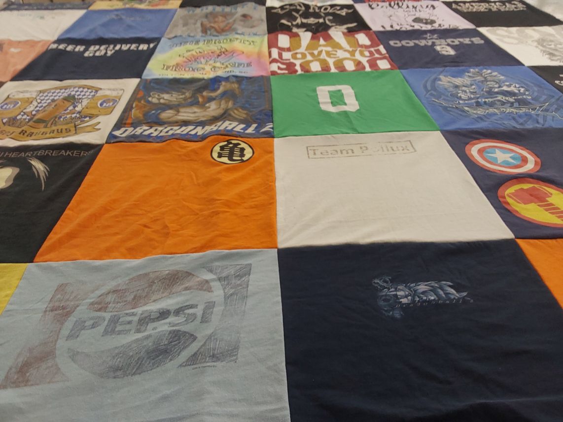 T-shirt quilt with anime, comics themes by Robert from OH
