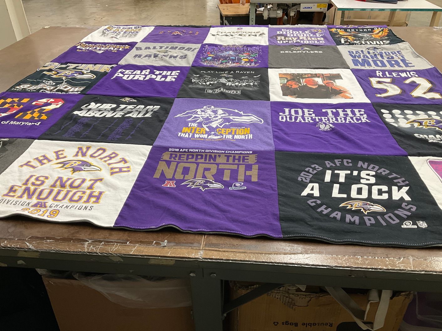 T-shirt quilt featuring baltimore ravens by Margaret from VA
